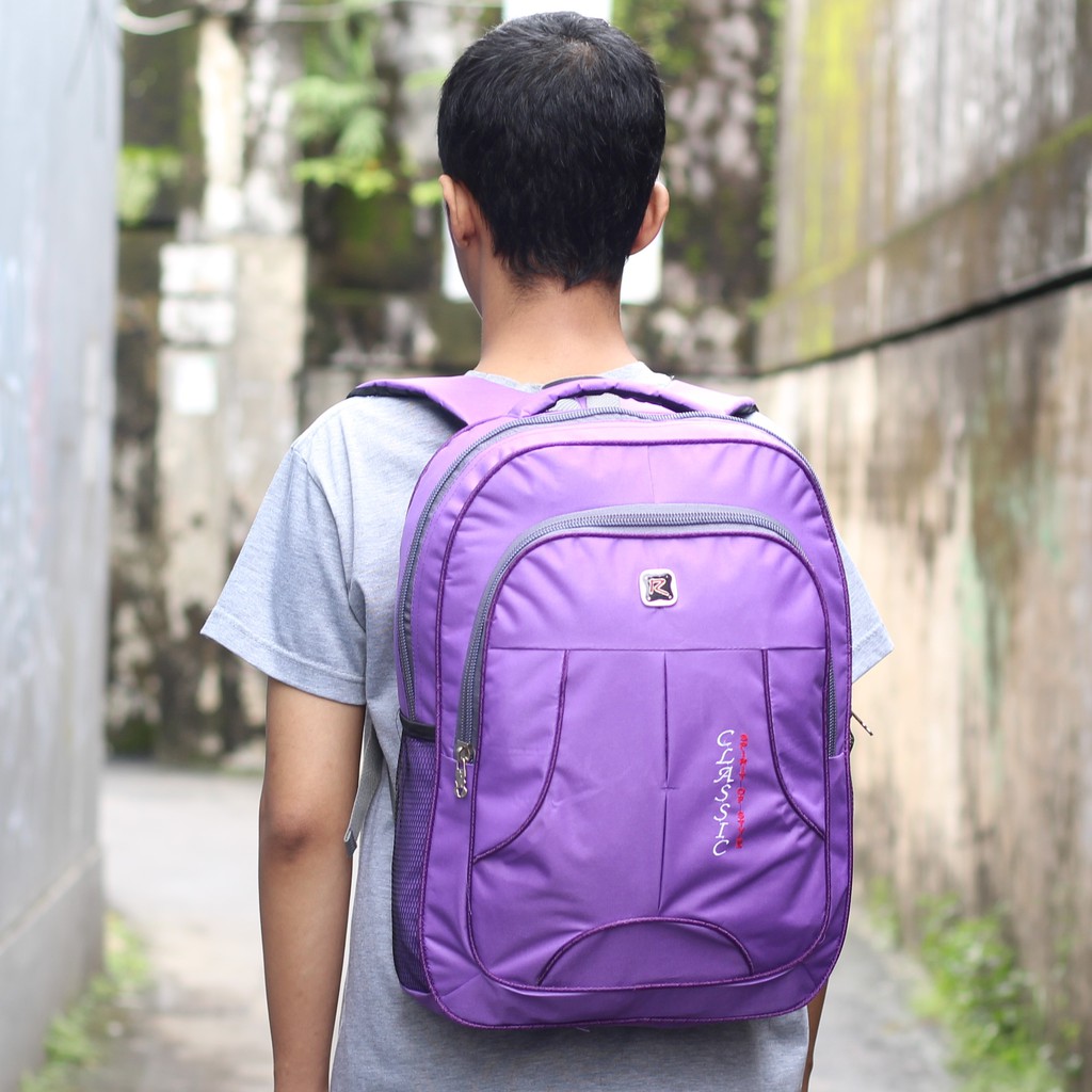 Ransel Laptop Backpack Multifungsi Tas Sekolah SMP SMA Tas Polo Classic Ungu Ransel Sekolah