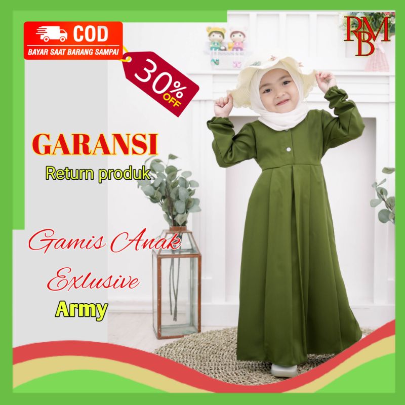 Pakaian Bj Bju Baju Gaun Gamis long Dress Dres Fashion Muslim Warna Hijau Army Hitam Polos Untuk Kid