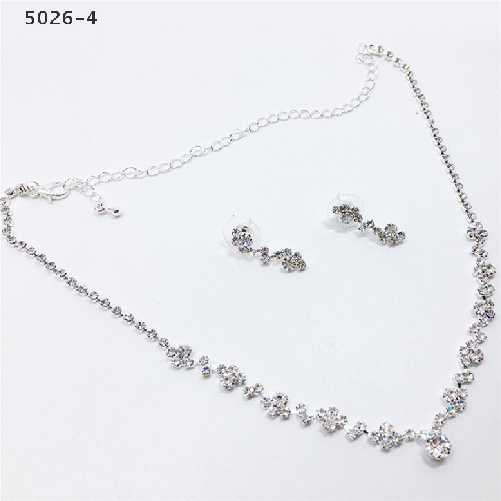 5026-4 Silver Bridesmaid Crystal Necklace Earrings Set Wedding Bridal Jewelry Jewellery 5026-4