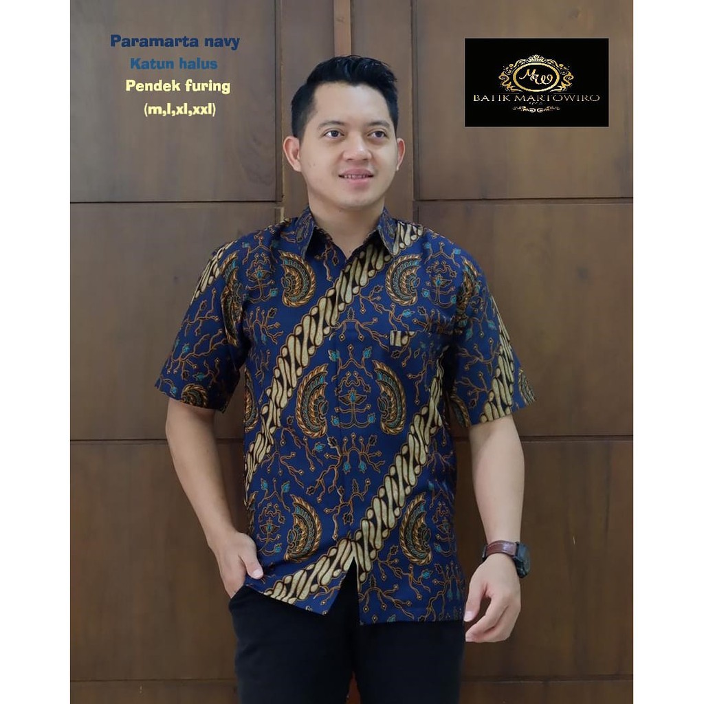 PARAMARTA NAVY PENDEK kemeja batik pria lengan panjang terbaru modern ORIGINAL BY MARTOWIRO