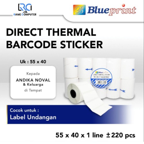 10 roll Direct Thermal Sticker  Kertas Label Stiker BLUEPRINT 55 x 40 55x40 mm cocok untuk label undangan