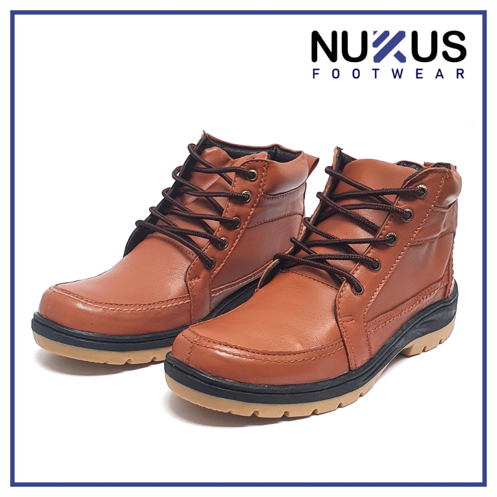 Nukus Sepatu Boots Pria Kasual Kulit Asli Coklat Tan - 04 T