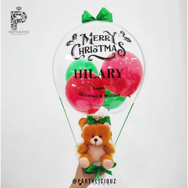DUO TEDDY BEAR - MEDIUM HOT AIR BALLOON/BUKET BALON / GIFT KADO ULANGTAHUN WISUDA