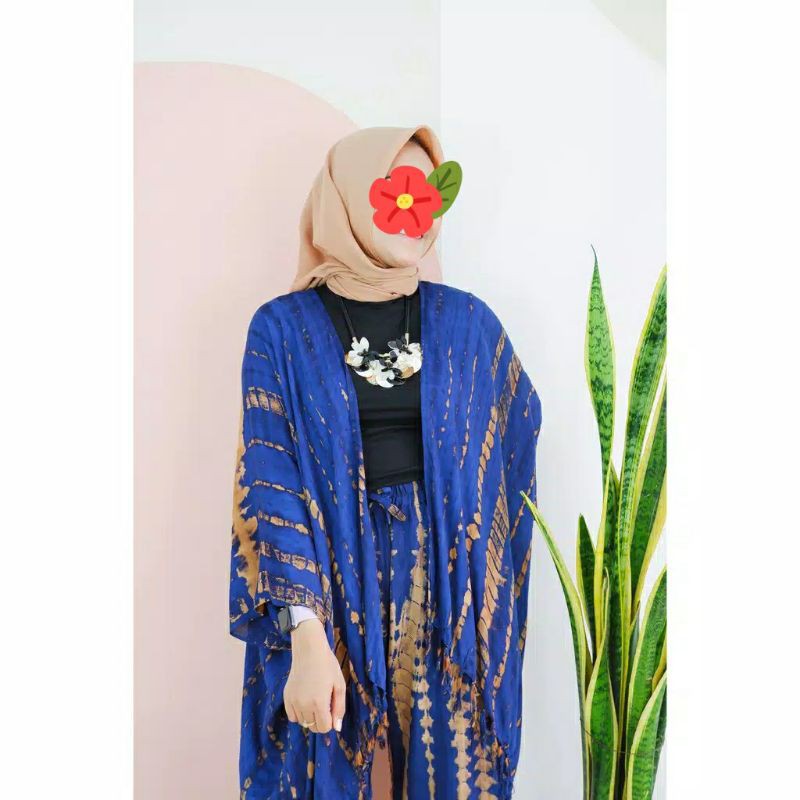 SETELAN TIE DYE BAJU WANITA CARDIGAN RUMBAI ONE SET ATASAN PAKAIAN BALI PANTAI MOTIF LILIT ABSTRACT 