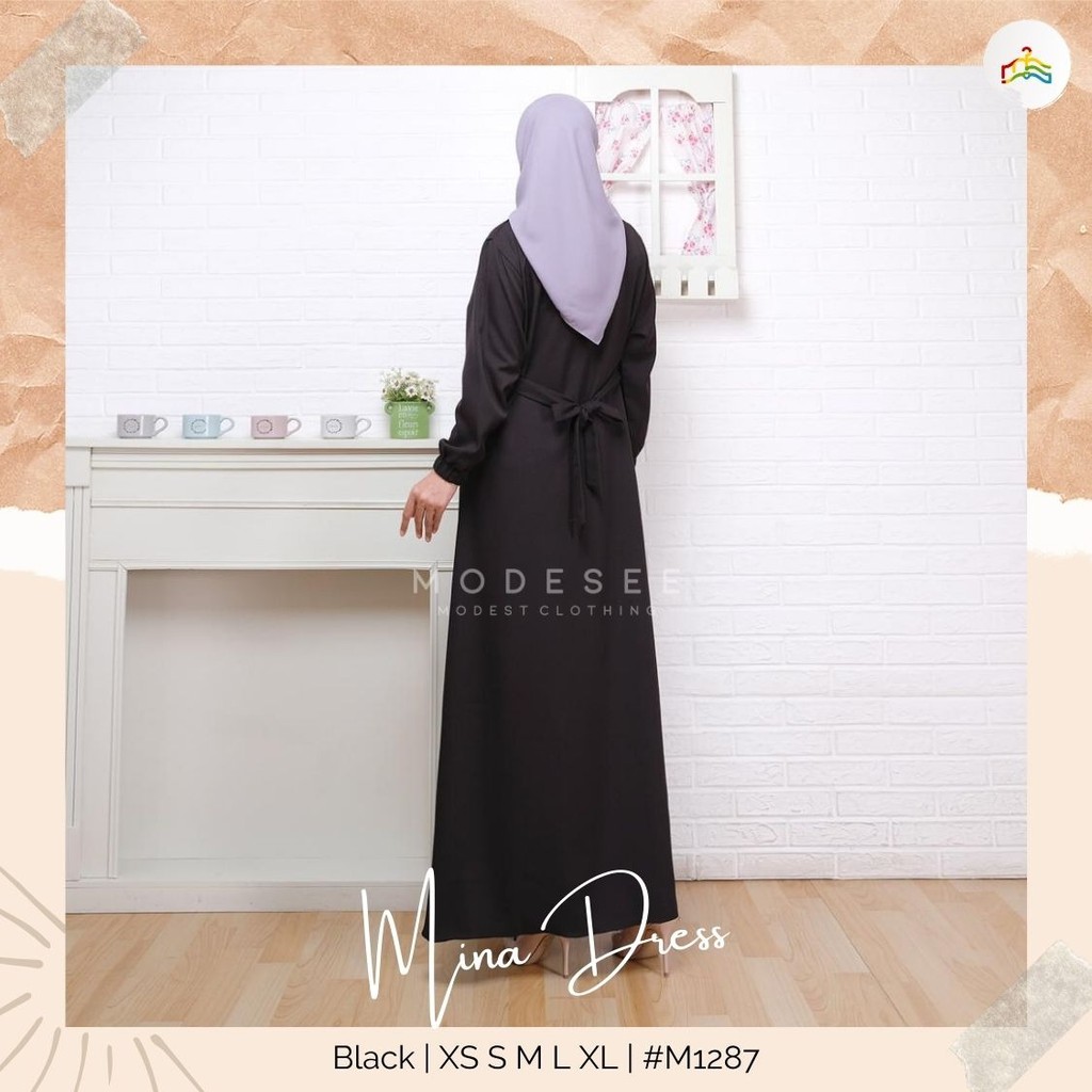 Modesee Gamis Putih Hitam Polos Basic Layer Busui Wanita Muslim Mina Dress, Gamis S M L XL XXL, Gamis Jumbo 2XL 3XL 4XL 5XL-6