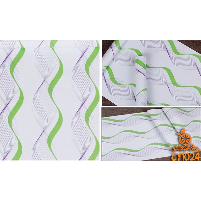 Stiker dinding wallpaper stiker salur hijau putih hiasan kamar tidur dekorasi rumah elegant Ukuran 45cmx9meter Kode CY1024