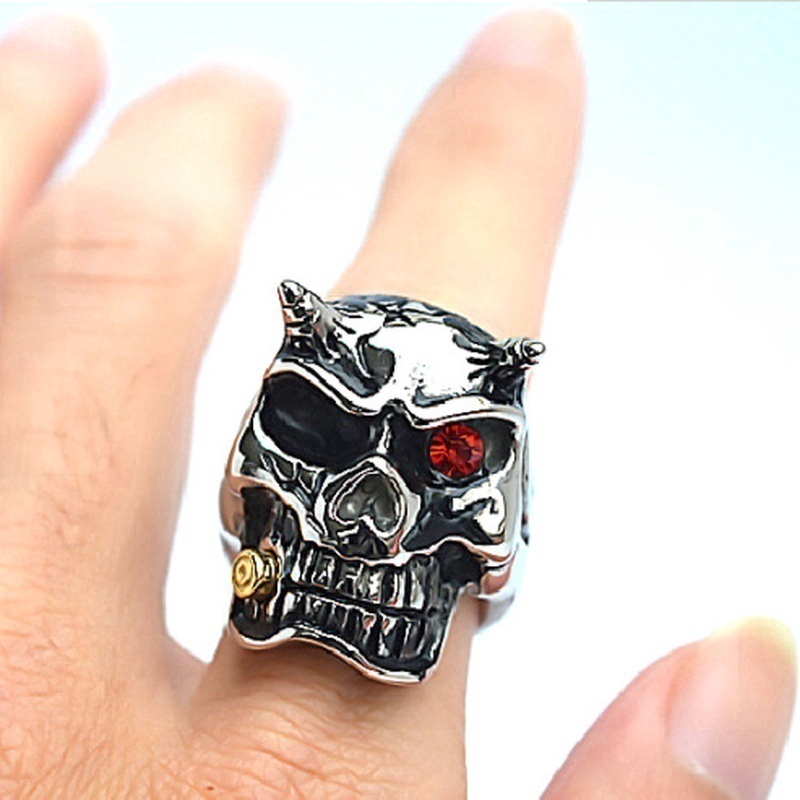 Vintage Fashion Skull Smoking Titanium Steel Men's Ring Jewelry