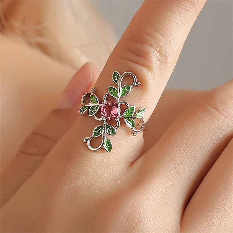 Cincin Desain Cabang Bunga micro-encrusted Untuk Wanita