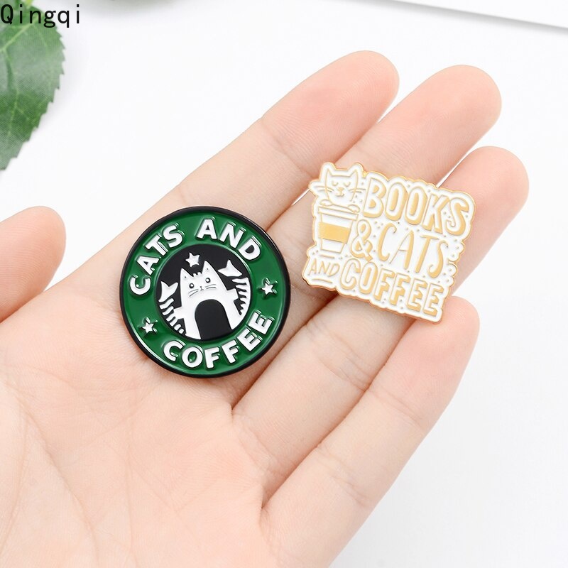 Bros Pin Enamel Bentuk Kucing / Anjing / Kopi Untuk Aksesoris Pakaian / Tas