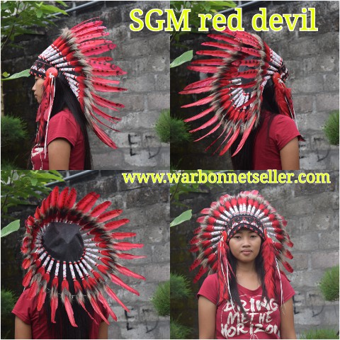 TOPI INDIAN - INDIAN HEADDRESS SMALL ANGSA MONTE MERAH FULL TUTUL HITAM