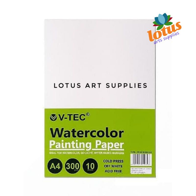 

lkjj V-TEC Watercolor Paper A4 300gsm 10 Sheets Cold Pressed Painting Paper Kertas Gambar