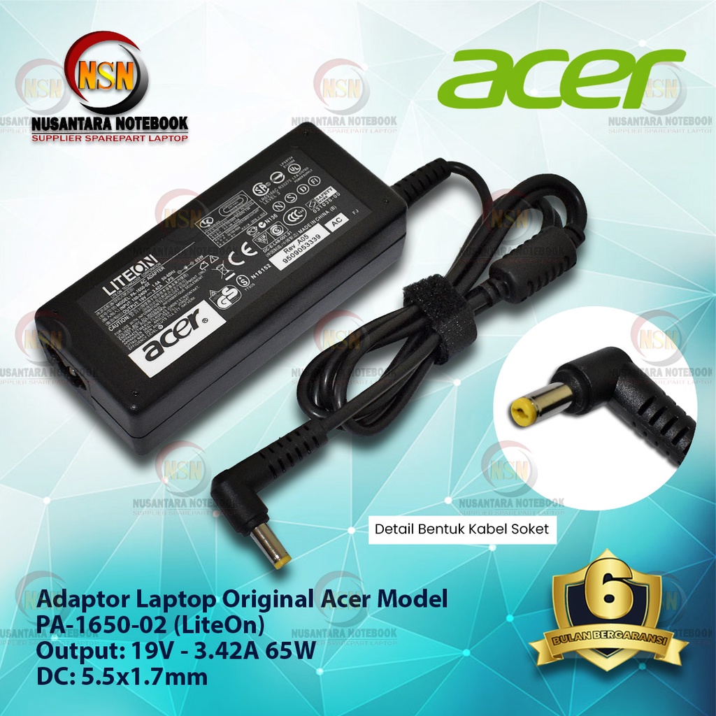 Adaptor Charger Laptop Original Acer 19V - 3.42A DC 5.5*1.7 LITEON For Laptop