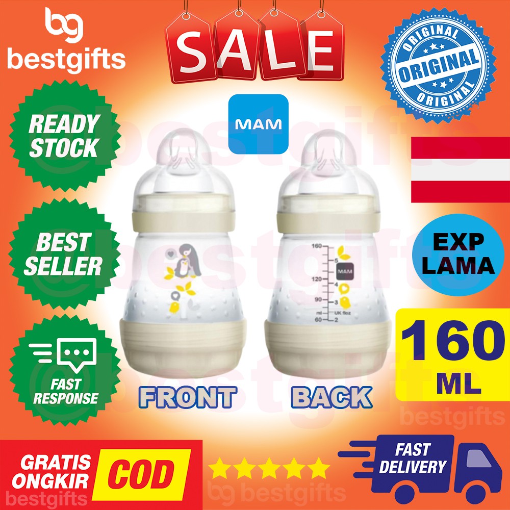 MAM ANTI COLIC MILK BOTTLE 160ML GREY BOTOL SUSU AMAN TAHAN PANAS KOLIK SEDAK DOT BAYI ANAK 160 ML