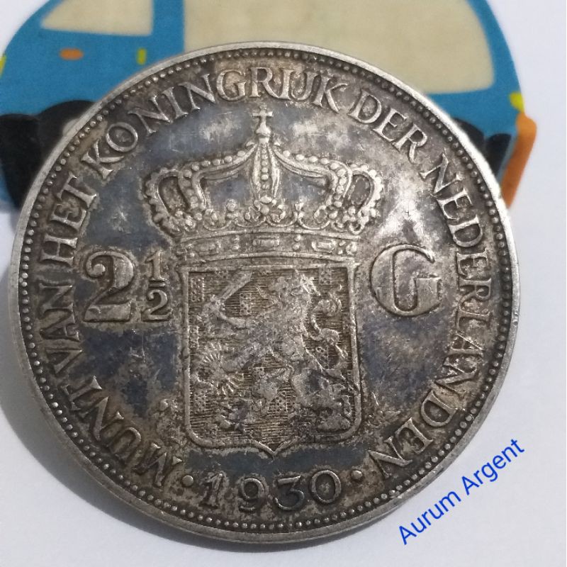 SWILH2.5G-31.. 1 PC KOIN PERAK KUNO ASLI 2.5 GULDEN WILHELMINA TH 1930. -- SILVER COIN --