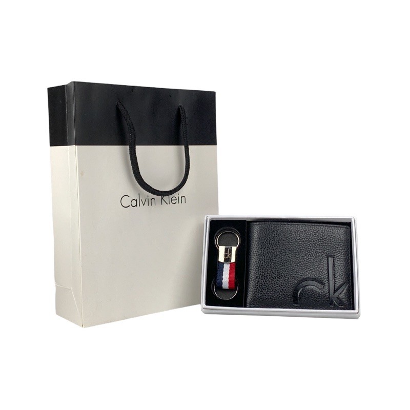 DOMPET PRIA KULIT ASLI MIRROR QUALITY SET GANTUNGAN KUNCI BONUS PAPERBAG