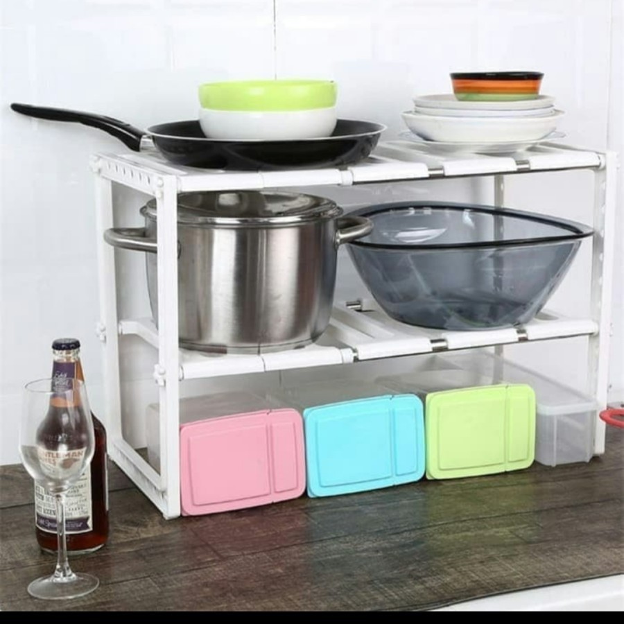 Rak kolong dapur wajan panci serbaguna bawah wastafel kitchen rack sink set dapur multifungsi piring