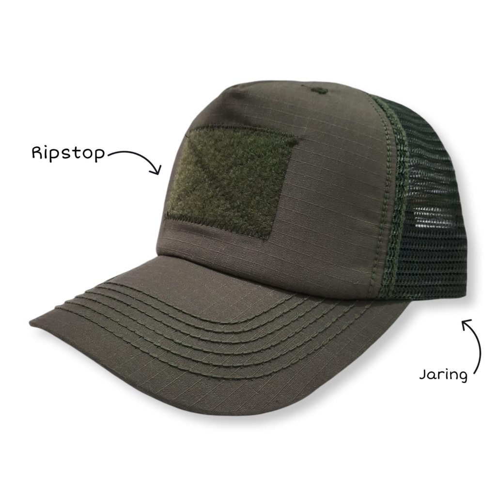 Topi Tactical/Perekat Kombinasi Jaring Hitam, Krem, Abu, Hijau Olive/Pol PP