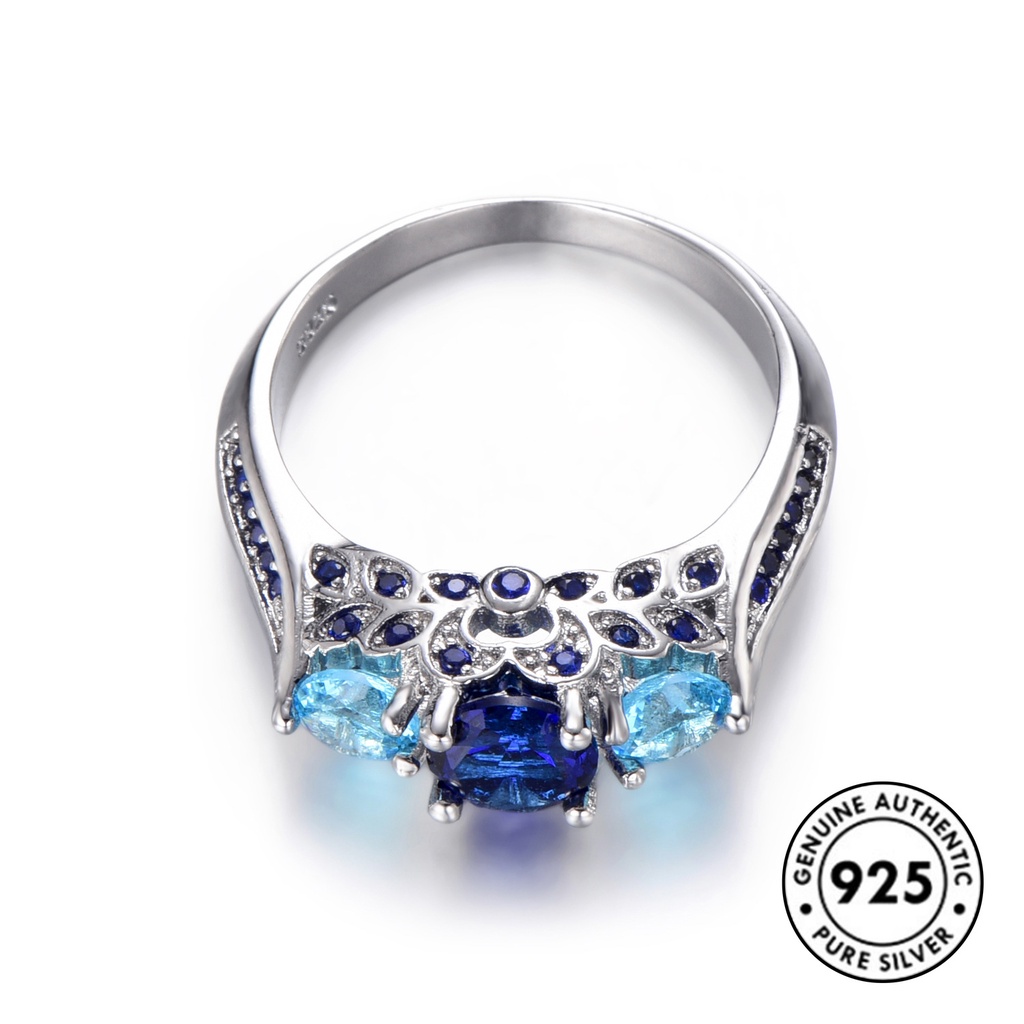 Cincin Kristal Berlian Biru Bahan S925 Silver