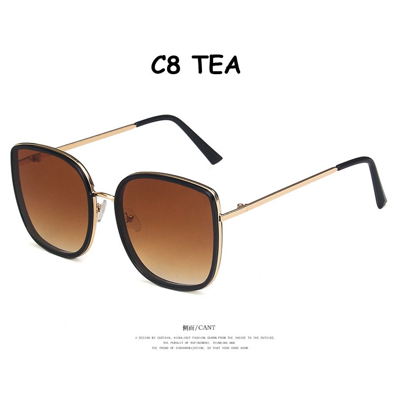 Korea Bibi Square Fashion Retro Logam Bingkai Kacamata Wanita UV400-C8 TEA