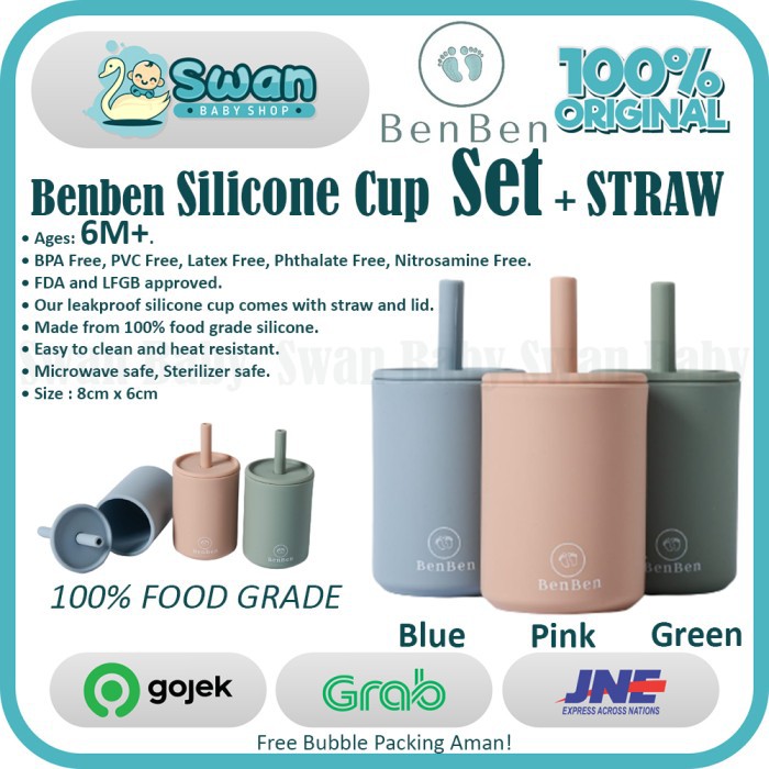 BenBen's Premium Silicone Cup Set with Straw and Lid / Gelas Minum Bayi