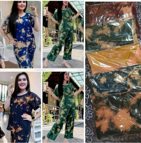 Shanum One Set Wanita Rayon Premium Setelan Wanita Lengan Pendek Set Celana Kekinian LD 110 cm