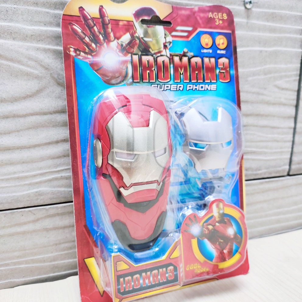 Iron Man 3 Super Phone  Mainan Telepon HP Superhero Lampu &amp; Musik Topeng Bisa Diganti