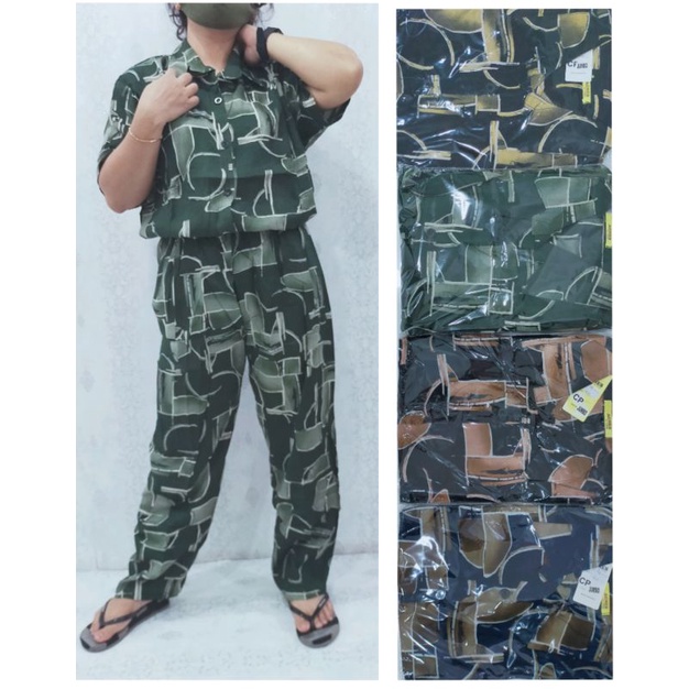 cp jumbo rayon motif agnes ld 118 celana panjang lengan pendek jumbo