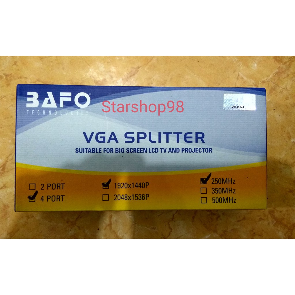 Vga Spliter 4 Port Bafo 250mhz / Splitter 1-4 / 4port