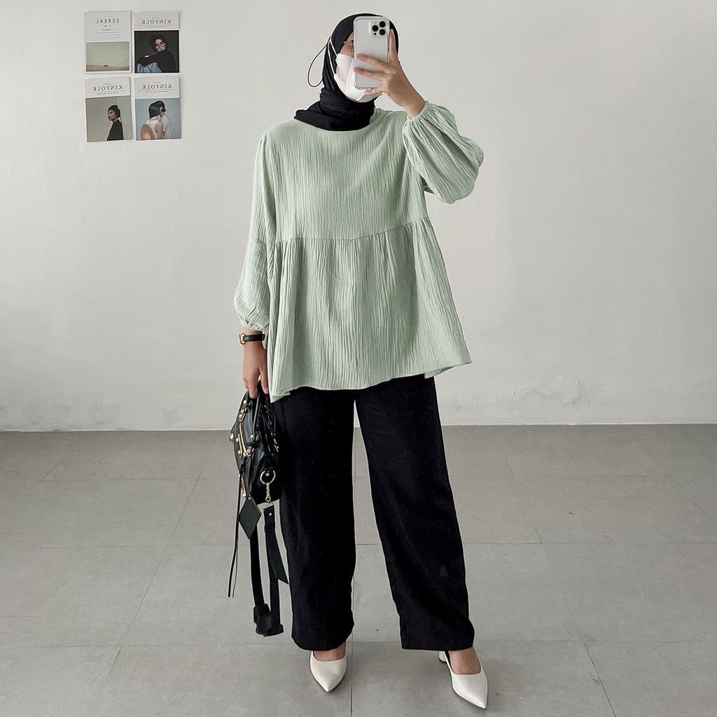 1KG MUAT 5PCS | ZALINA BLOUSE ATASAN AIRFLOW CRINKLE HITS OOTD SELEBGRAM FASHION GROSIR WANITA TERMURAH