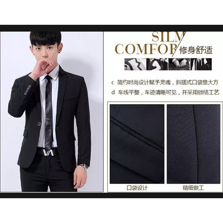 SETELAN JAS FORMAL SLIMFIT PRIA CASUAL FULL BLACK 5IN1 TERLENGKAP TERMURAH ORIGINAL NIKAYU