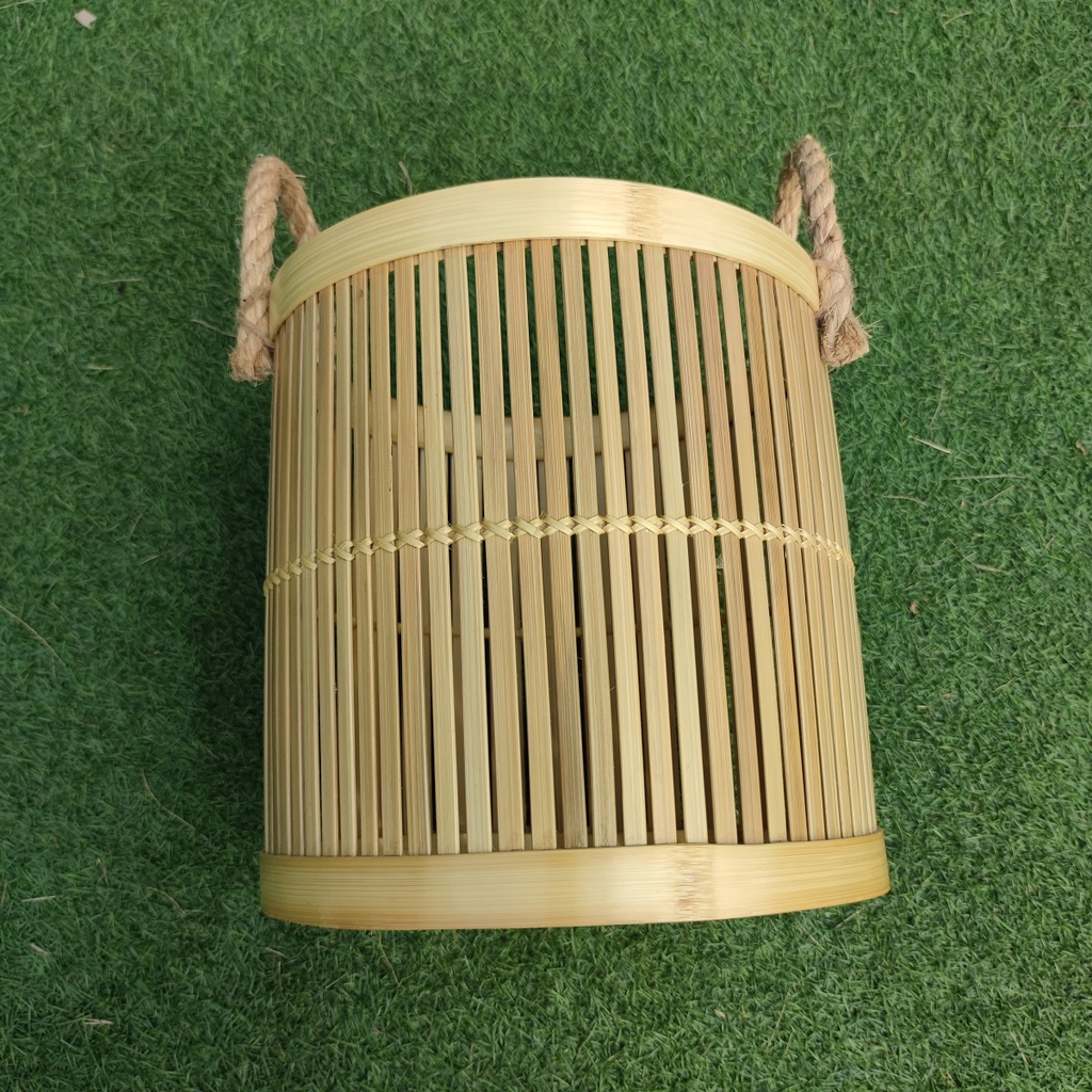 Keranjang Laundry Baju Basket Bambu Handle Dadung Besar - 40x40x40cm