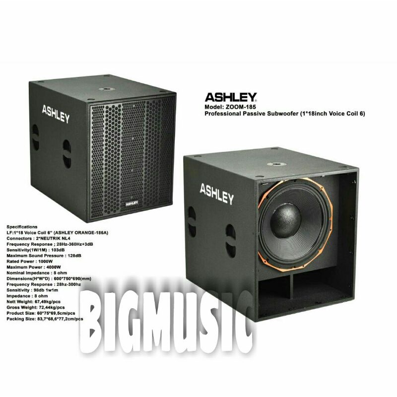 Subwoofer Pasif Ashley Zoom 185 Original Sub 18 inch Passive Zoom185