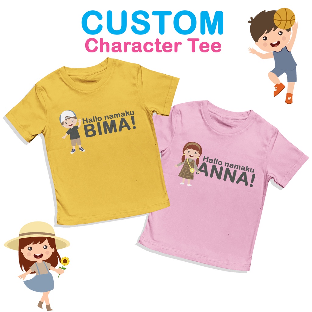 Kaos Custom Karakter Desain Terbaru Sangat Menarik Anak 1-12 Tahun Unisex