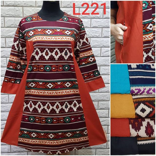 TUNIK BATIK/ KOMBINASI/KOBINASI KATUN POLOS /LD 108CM/FIT XL/MOTIF BATIK STREAT