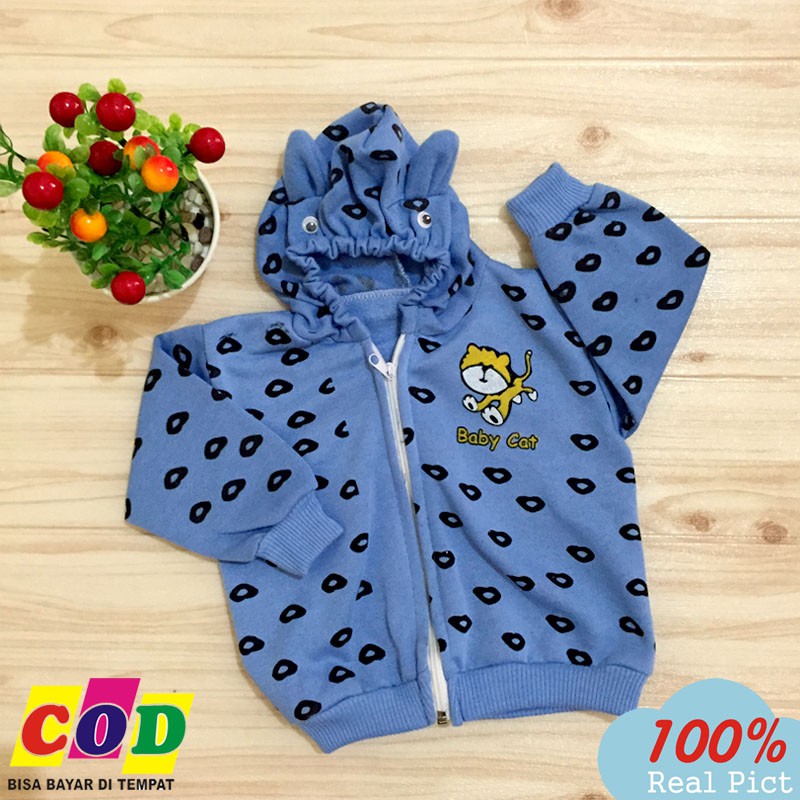 Jaket Bayi Bahan Sweater Mantel Bayi Hangat Kupluk Kuping Anak Usia 0-6 Bulan Almeera Baby and Kids