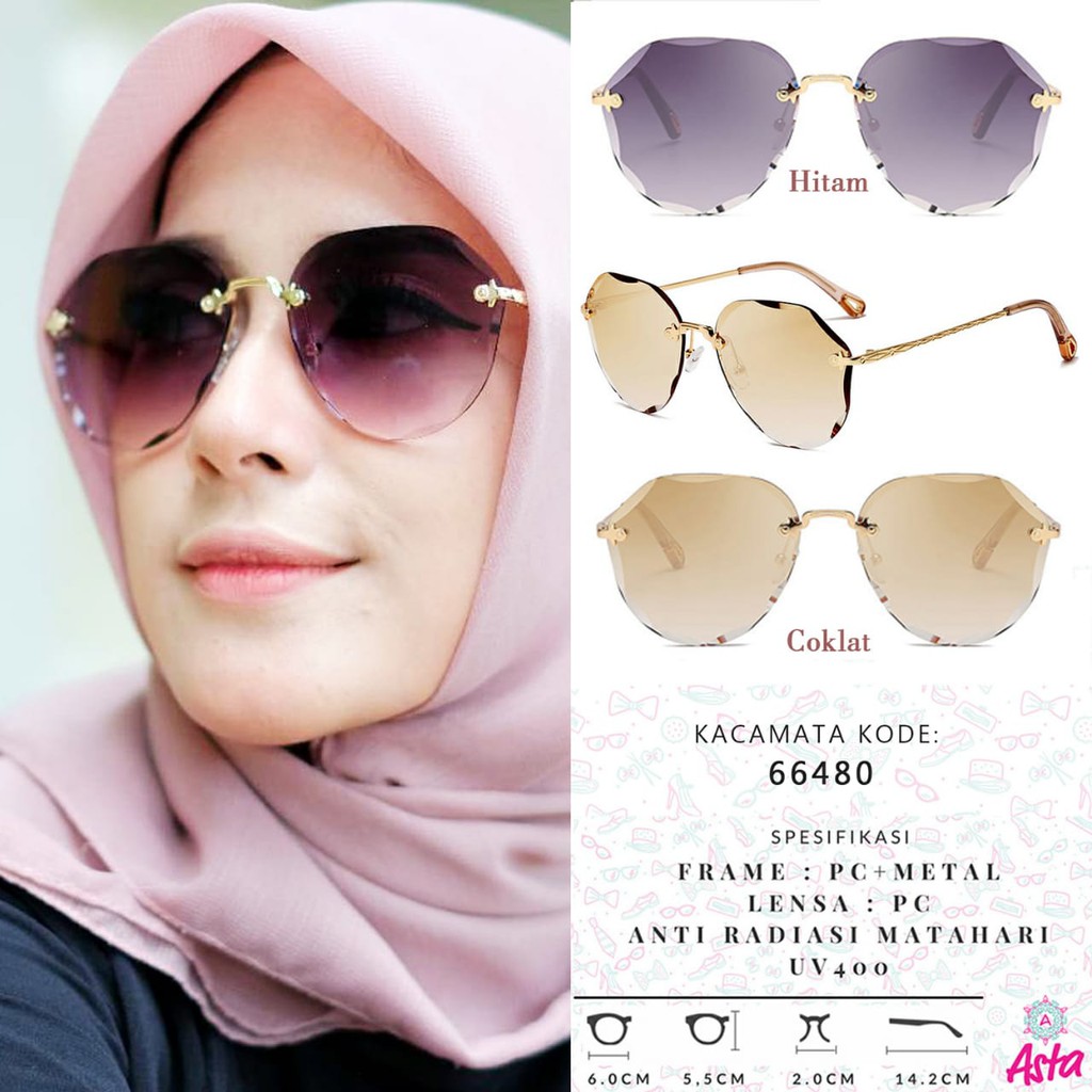 KACAMATA SUNGLASSES WANITA ANTI RADIASI MATAHARI (UV400) KODE - 66480 BY ASTA