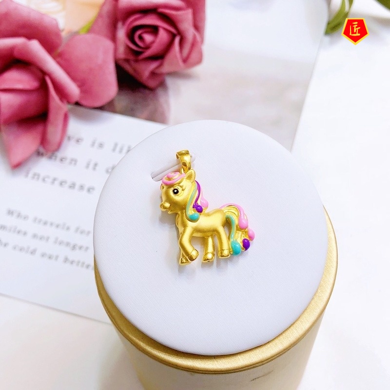 [Ready Stock]3D Gold Rainbow Horse Pendant Female Fashion Temperament