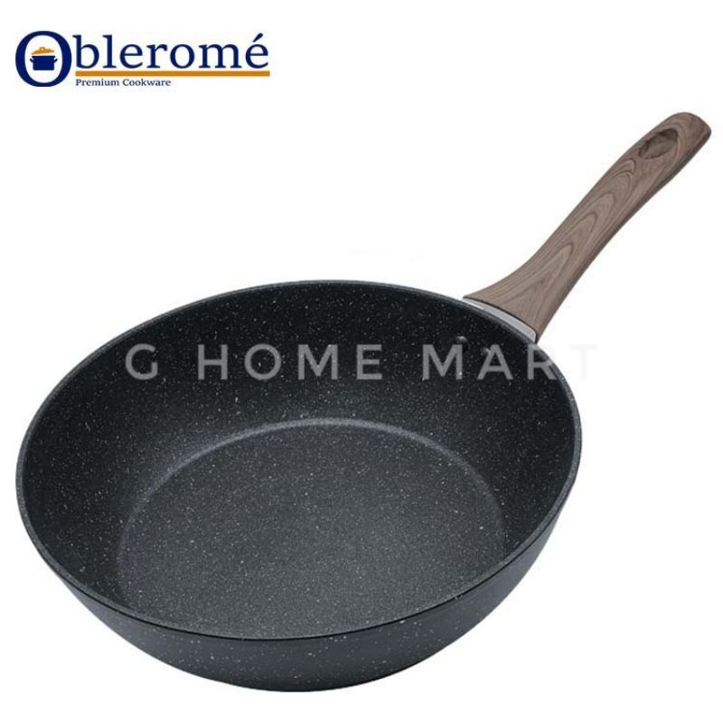 OBLEROME Deep fry pan motif marble 28 cm dengan tutup kaca