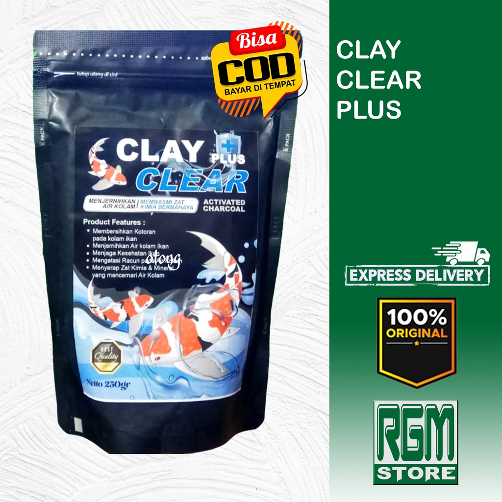 CLAY CLEAR PLUS ACTIVATED CHARCOAL HITAM 250 gr Kolam Ikan Koi