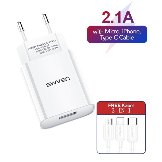 Supernova x USAMS T18 Kepala Charger kabel charger Micro/ Lightning/ Type-C charging 3in1 Kabel Data