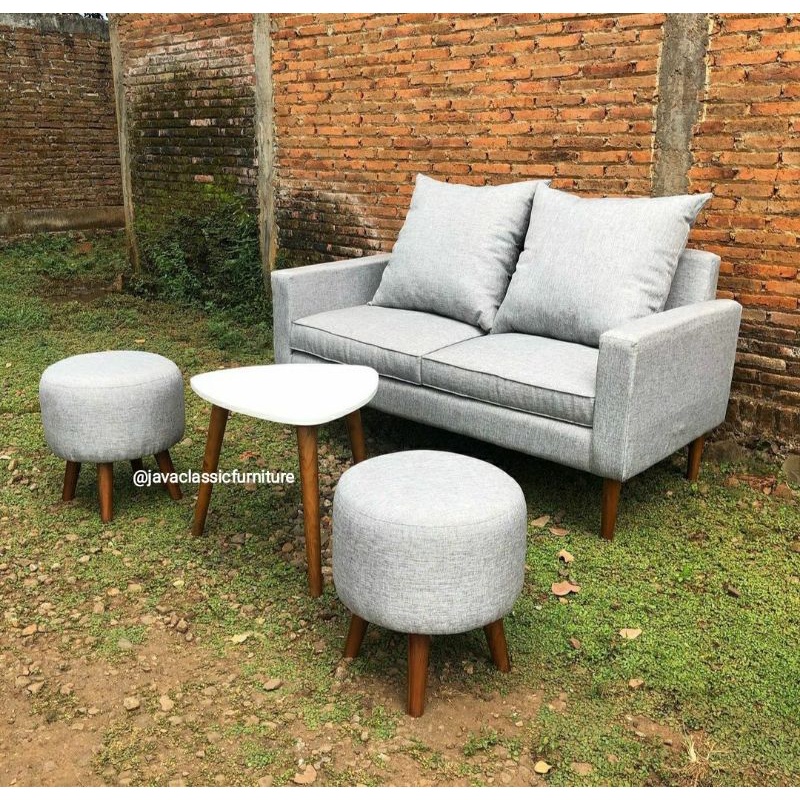 SOFA TV RUANG TAMU 1 SET STOLL MEJA STOLL SANTAI RETRO MINIMALIS KAYU JATI MURAH MEWAH KURSI SOPA BED L-1