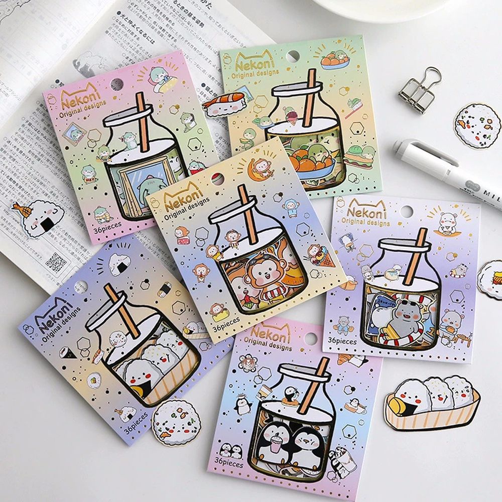 ELEGANT Cute Stationery Stickers Sushi Baby Turtle Diary Stickers Cute Animals Dinosaur DIY Monkey Photo Album Decoration Handbook 36 pcs/set Scrapbooking Stickers