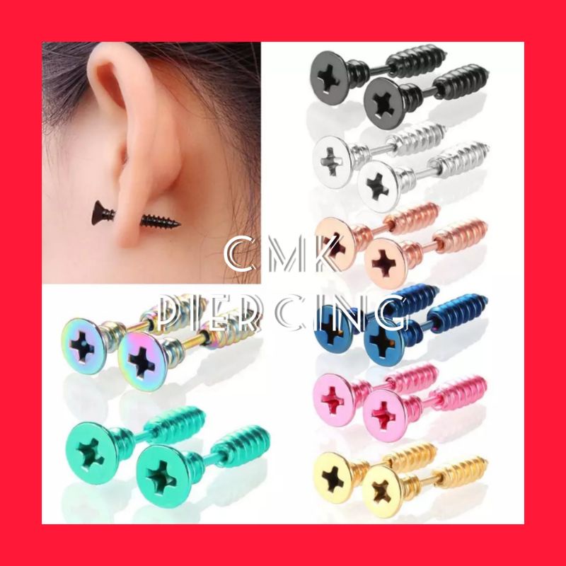 1pc Anting Anting Baut Bahan Titanium Steel Gaya Korea Untuk Pria Dan Wanita