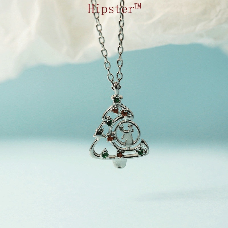 Kalung Rantai Klavikula Desain Pohon Natal Warna Rose Gold Bahan S925 Silver Untuk Hadiah Natal