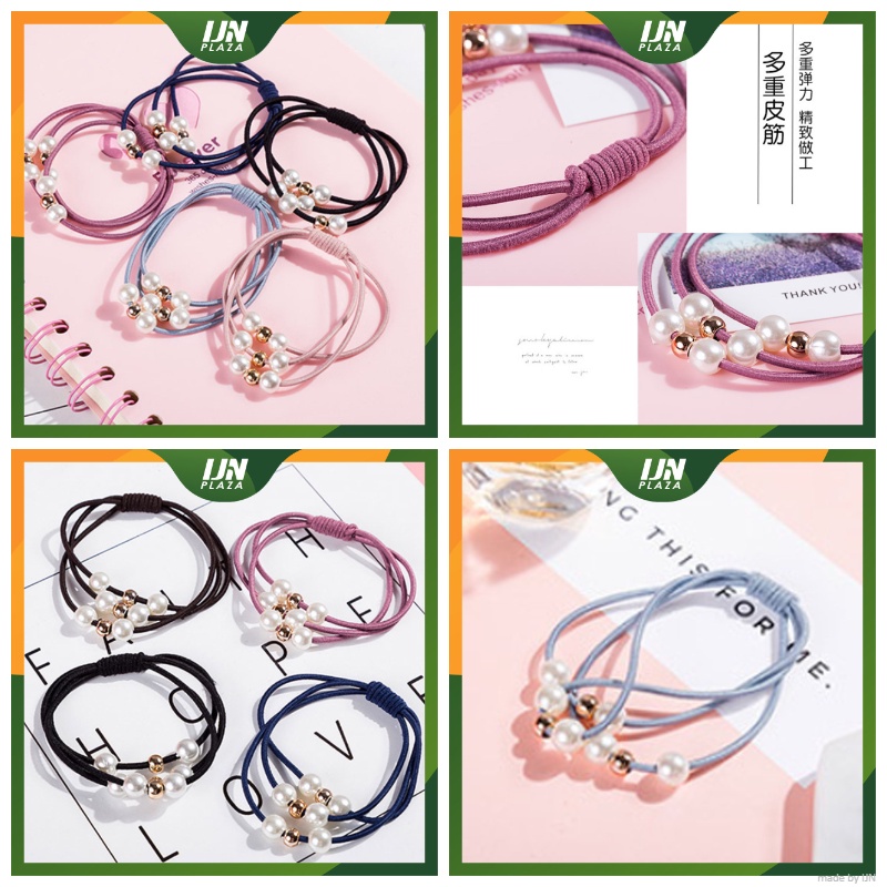 ❤ IJN ❤ IKAT RAMBUT Korea MUTIARA Karet 3 Tali Kunciran Import Gelang Pearl Tali Aksesoris Fashion Wanita