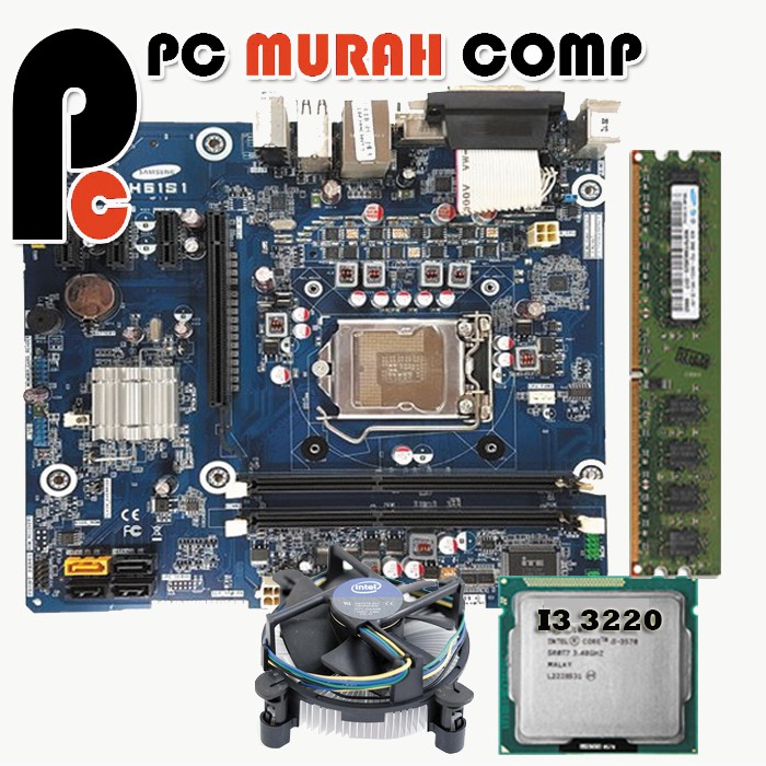 Mainboard LGA 1155 H61 OEM dengan i3 3220 3.30GHz Ram pc ddr3 2gb