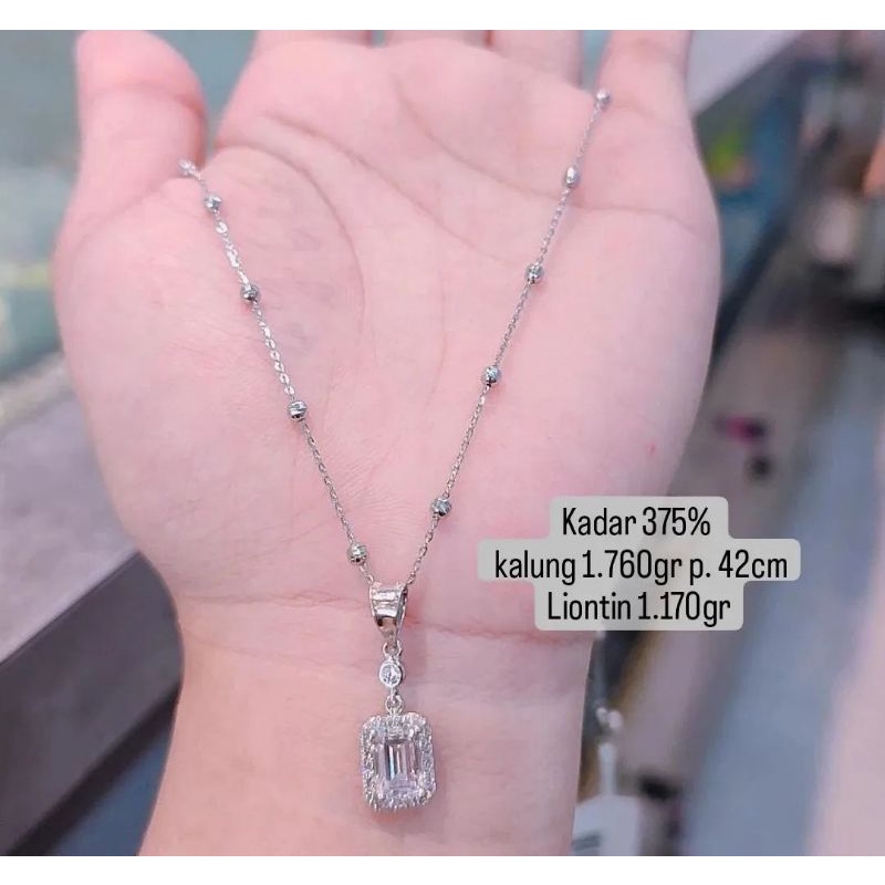 Kalung rantai jedar+buah emas putih kadar 375%8k