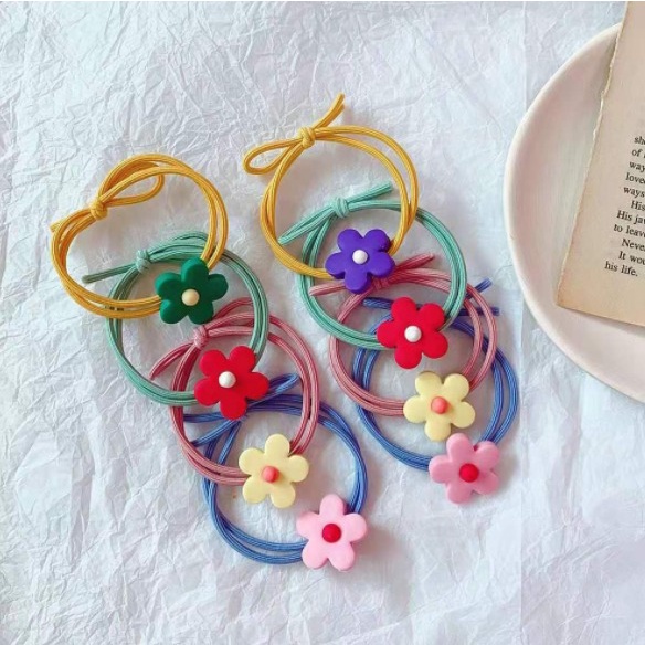 OSM JKT F5100 (1 PC) Ikat Rambut Elastis Motif Bunga Lucu Gaya Korea / Karet Rambut /Kunciran Rambut-5