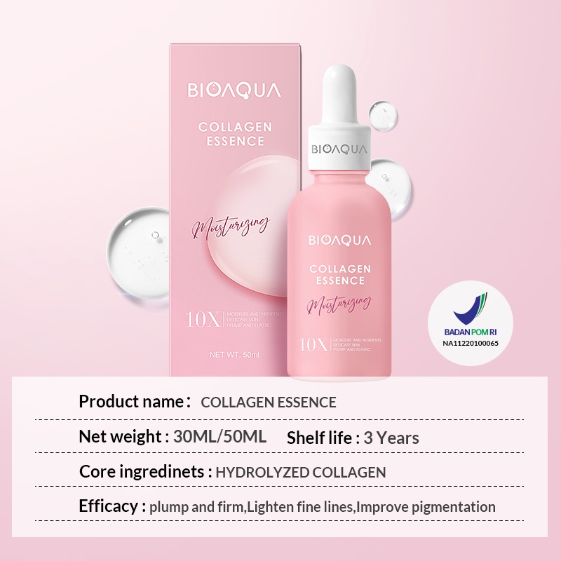 BioAqua Bio Aqua 10X Collagen Moisturizing Essence 30ml/50ml Serum Anti aging memudarkan garis-garis halus