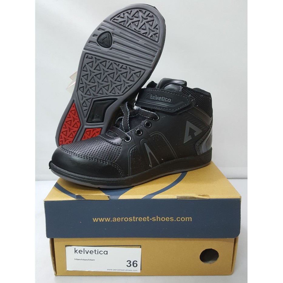 TERNEW AEROSTREET KELVETICA SEPATU ANAK SEKOLAH HITAM SIZE 35 36 37 38 KEREN